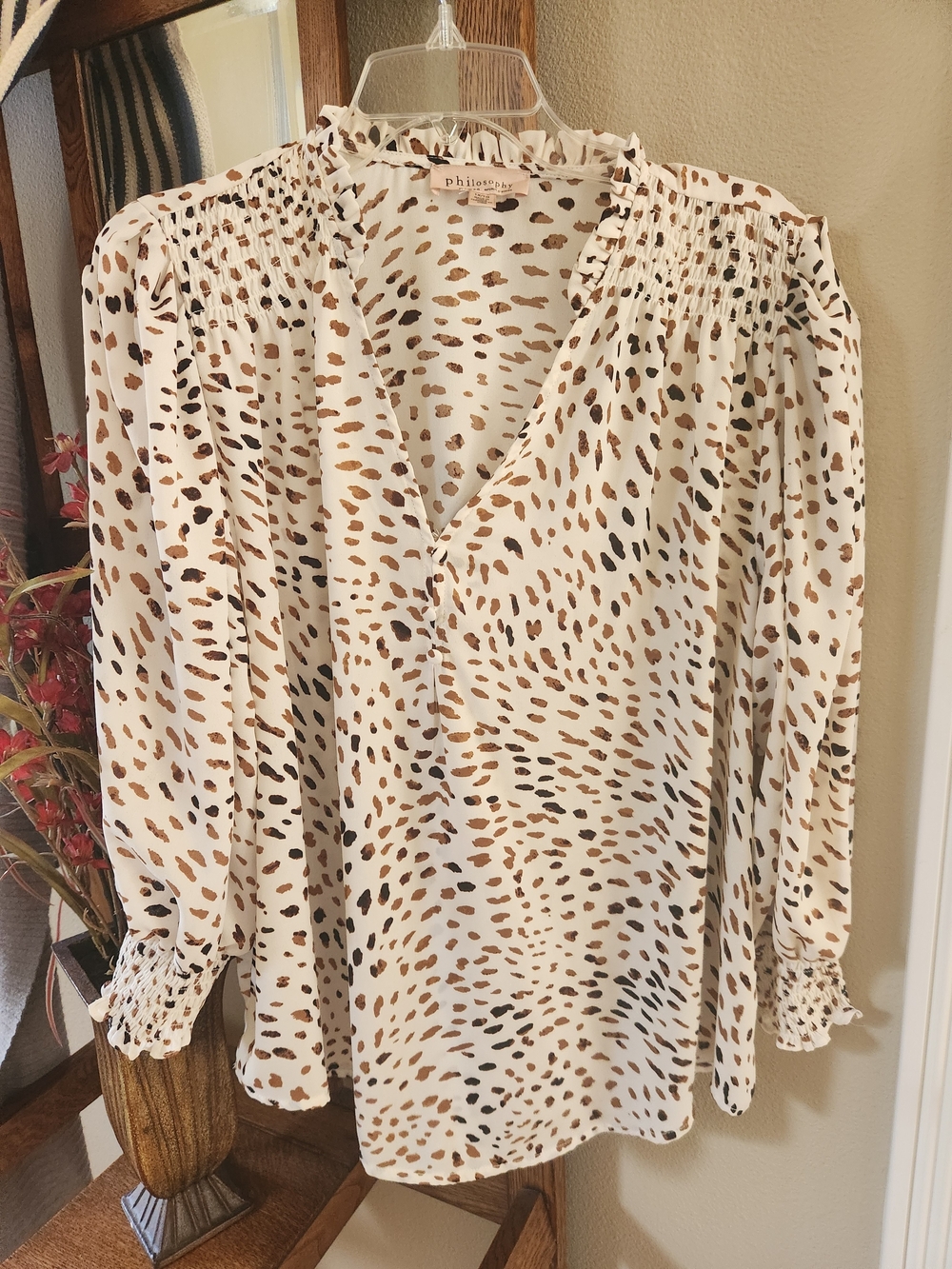 Philosophy Cream Blouse with Brown & Black Spot Print